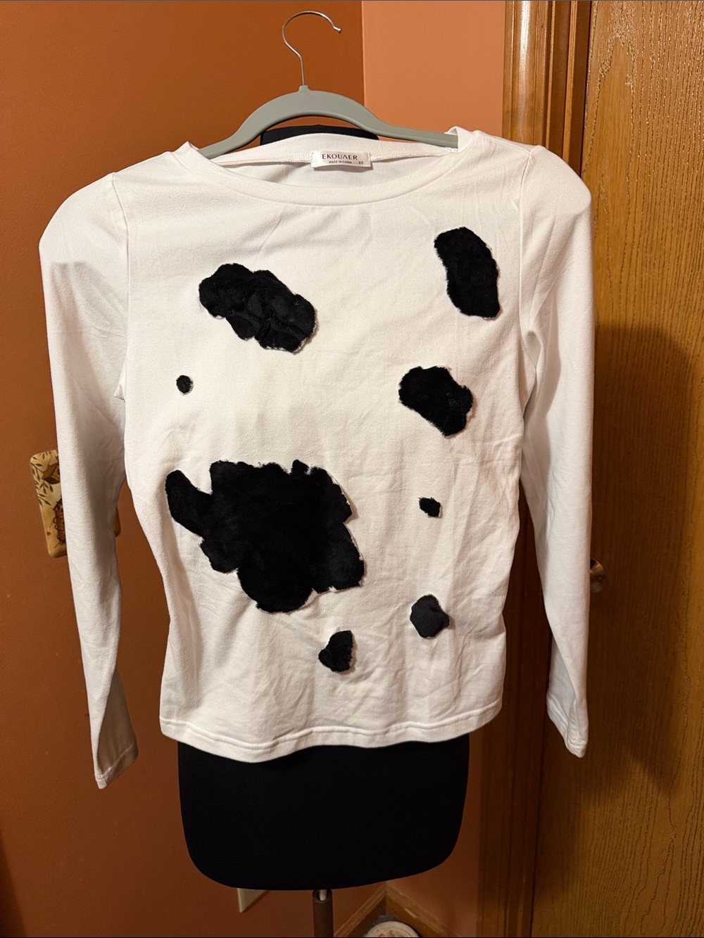 EQUILAR White Long-Sleeve Top with Black Spot Appliqués